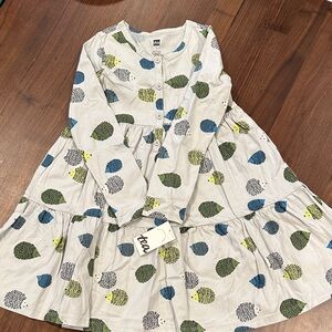 Tea Collection White Dress with Hedgehog Pattern